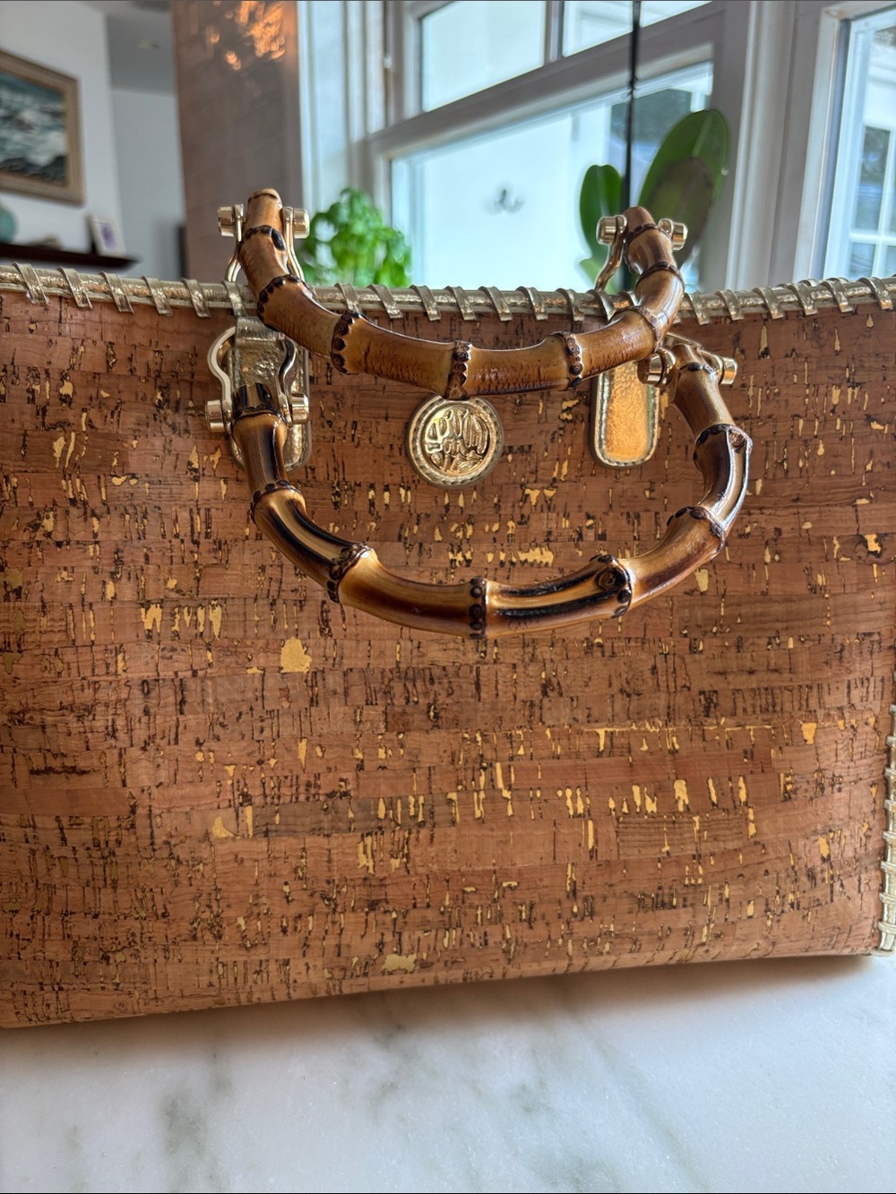 Lilly Pulitzer Cork Natural Greydon Tote Bamboo handles - Picture 3 of 9